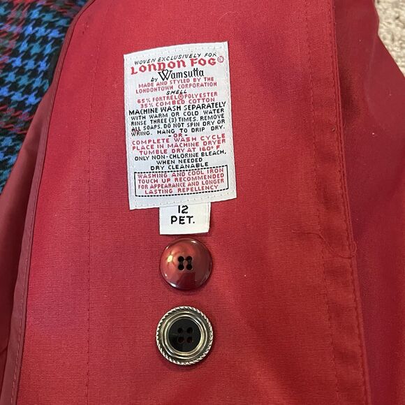 London Fog Trench Coat Red Long Jacket Zip In Liner Size 12 Petite USA Vintage - Picture 11 of 13